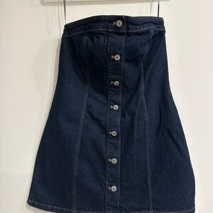 Abercrombie & Fitch Strapless Denim Dress - Dark Blue